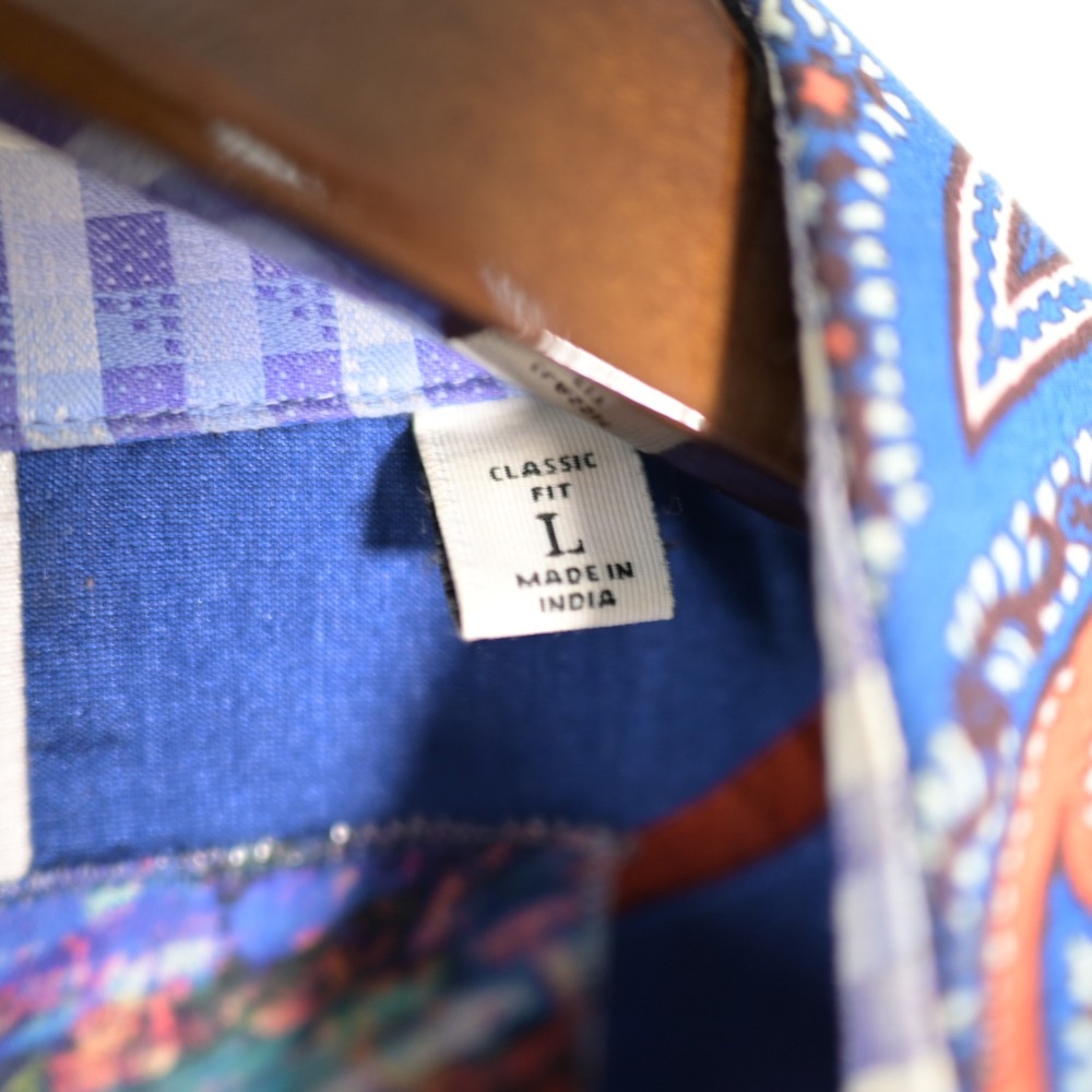 Robert Graham Mens Paisley Plaid Button Down Shirt Blue Orange Classic Fit L - Picture 4 of 13